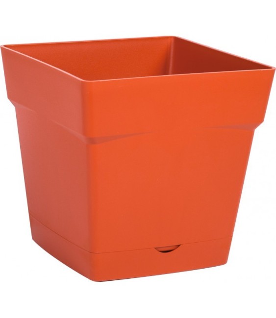 Pot à fleur carré - soucoupe clipsée réserve d'eau - Gamme Toscane - 10.2 L - Potiron - EDA