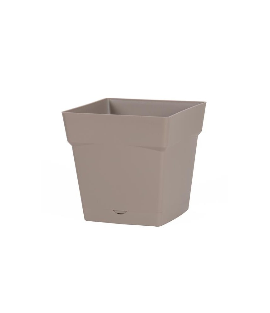 Pot à fleur carré - soucoupe clipsée réserve d'eau - Gamme Toscane - 3.4 L - Taupe - EDA