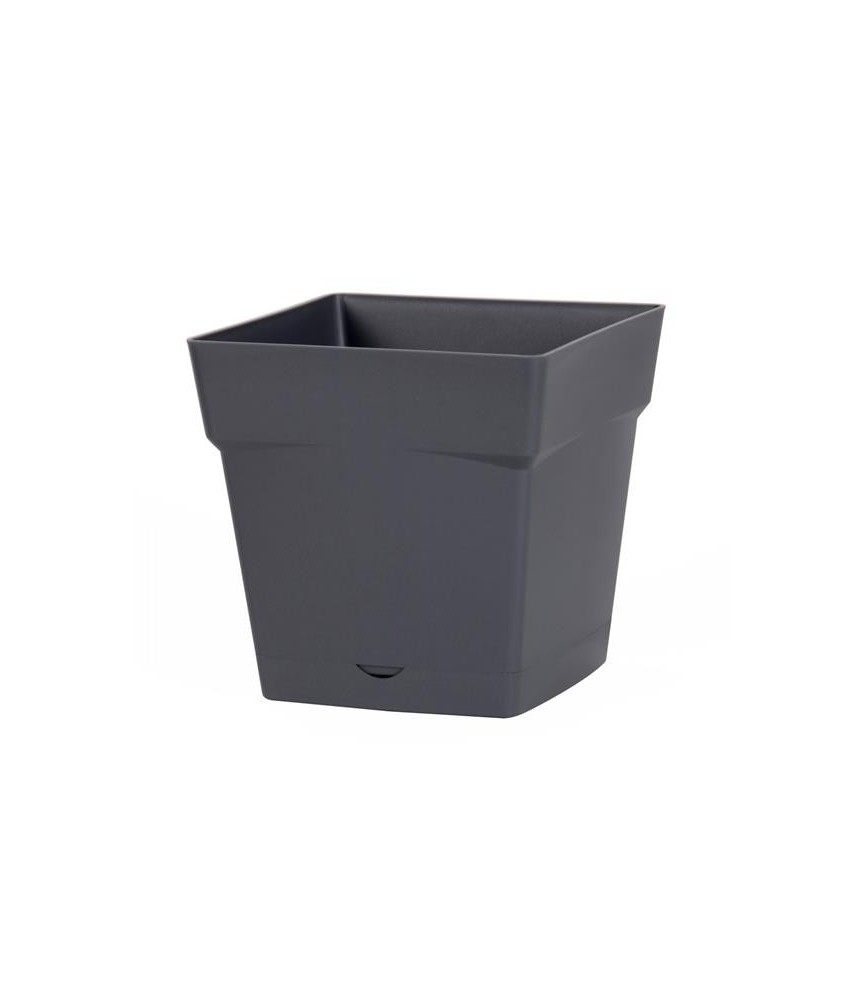Pot à fleur carré - soucoupe clipsée réserve d'eau - Gamme Toscane - 3.4 L - Gris anthracite - EDA