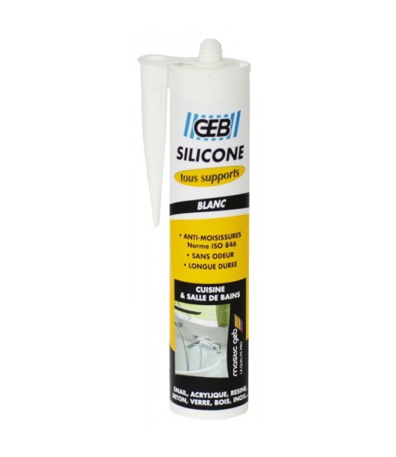 Mastic silicone - tous supports sanitaires - Blanc - 280 ml - GEB