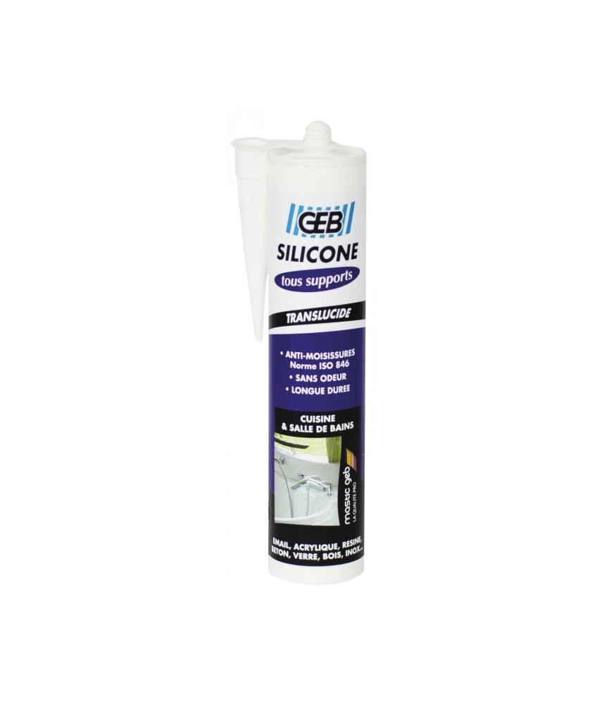 Mastic silicone - tous supports sanitaires - Translucide - 280 ml - GEB Mastic silicone - tous supports sanitaires - Translucide - 280 ml - GEB