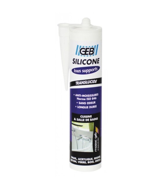 Mastic silicone - tous supports sanitaires - Translucide - 280 ml - GEB