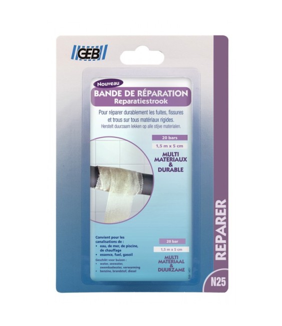 Bande de réparation pour fuites et fissures - Supports rigide - 1.5 M - GEB