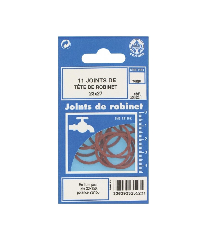 Joint en fibre pour tête de robinet - 23 x 27 mm - Lot de 11 - GRIPP Joint en fibre pour tête de robinet - 23 x 27 mm - Lot de 11 - GRIPP