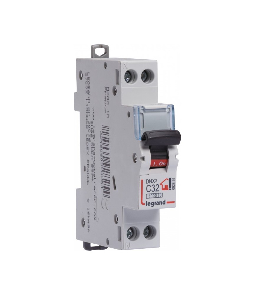 Disjoncteur DNX unipolaire + neutre - Type C - 32 A - LEGRAND Disjoncteur DNX unipolaire + neutre - Type C - 32 A - LEGRAND