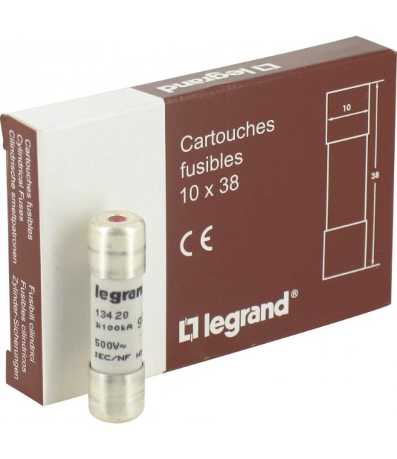 Cartouche industrielle cylindrique à voyant - 20 A - Boîte de 10 - LEGRAND
