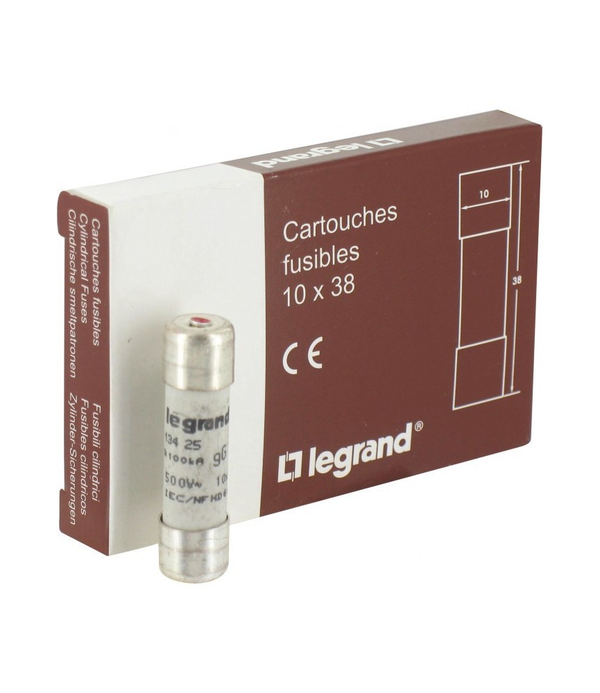 Cartouche industrielle cylindrique à voyant - 25 A - Boîte de 10 - LEGRAND Cartouche industrielle cylindrique à voyant - 25 A - Boîte de 10 - LEGRAND