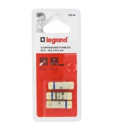 Cartouche domestique cylindrique - 25 A - 10.3 x 31.5 mm - Avec voyant - Lot de 3 - LEGRAND