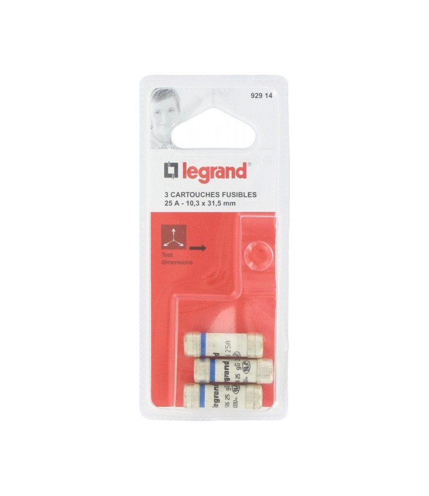 Cartouche domestique cylindrique - 25 A - 10.3 x 31.5 mm - Lot de 3 - LEGRAND Cartouche domestique cylindrique - 25 A - 10.3 x 31.5 mm - Lot de 3 - LEGRAND