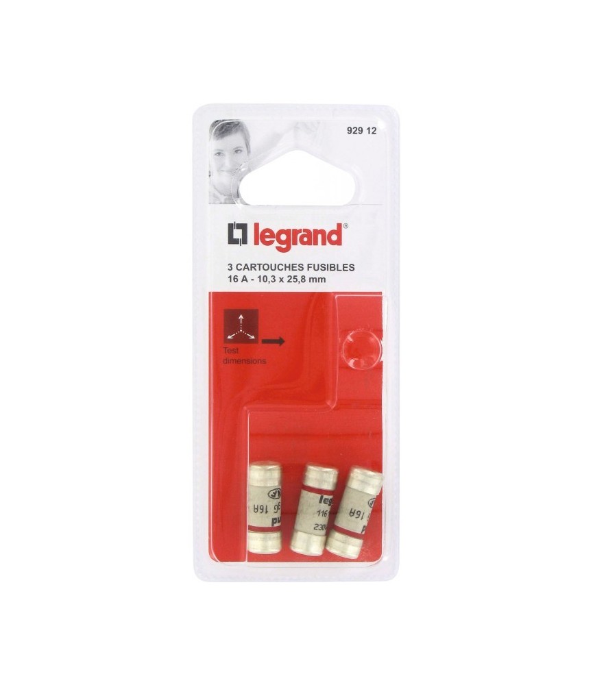 Cartouche domestique cylindrique - 16 A - 10.3 x 25.8 mm - Lot de 3 - LEGRAND Cartouche domestique cylindrique - 16 A - 10.3 x 25.8 mm - Lot de 3 - LEGRAND