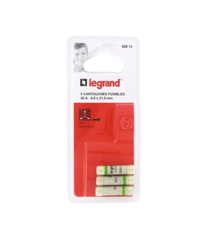 Cartouche domestique cylindrique - 20 A - 8.5 x 31.5 mm - Lot de 3 - LEGRAND Cartouche domestique cylindrique - 20 A - 8.5 x 31.5 mm - Lot de 3 - LEGRAND