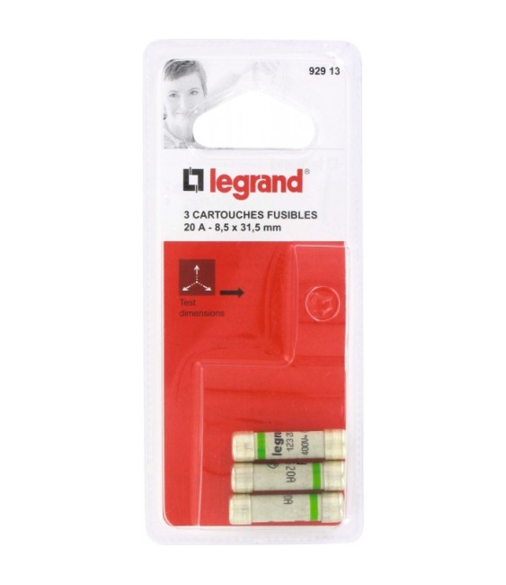 Cartouche domestique cylindrique - 20 A - 8.5 x 31.5 mm - Lot de 3 - LEGRAND