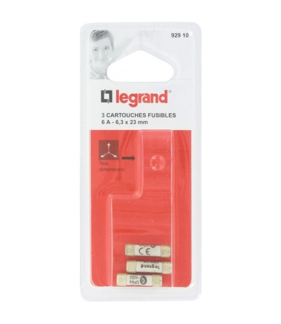 Cartouche domestique cylindrique - 6 A - 6.3 x 23 mm - Lot de 3 - LEGRAND