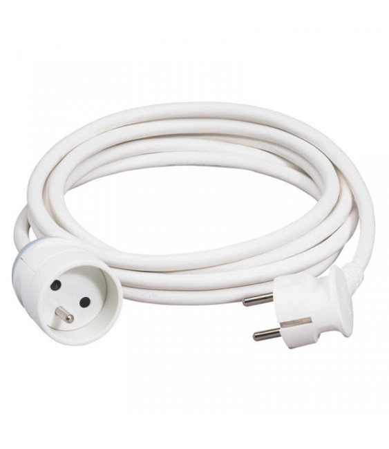 Rallonge pour une fiche avec terre - plastique - 3 m - H05 VV-F 3G 1,5 mm² - Blanc - LEGRAND