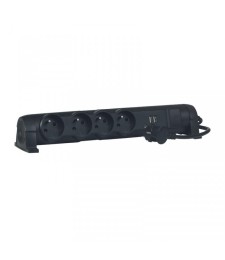 Rallonge 4 prises de courant + 2 chargeurs USB - Noir - LEGRAND