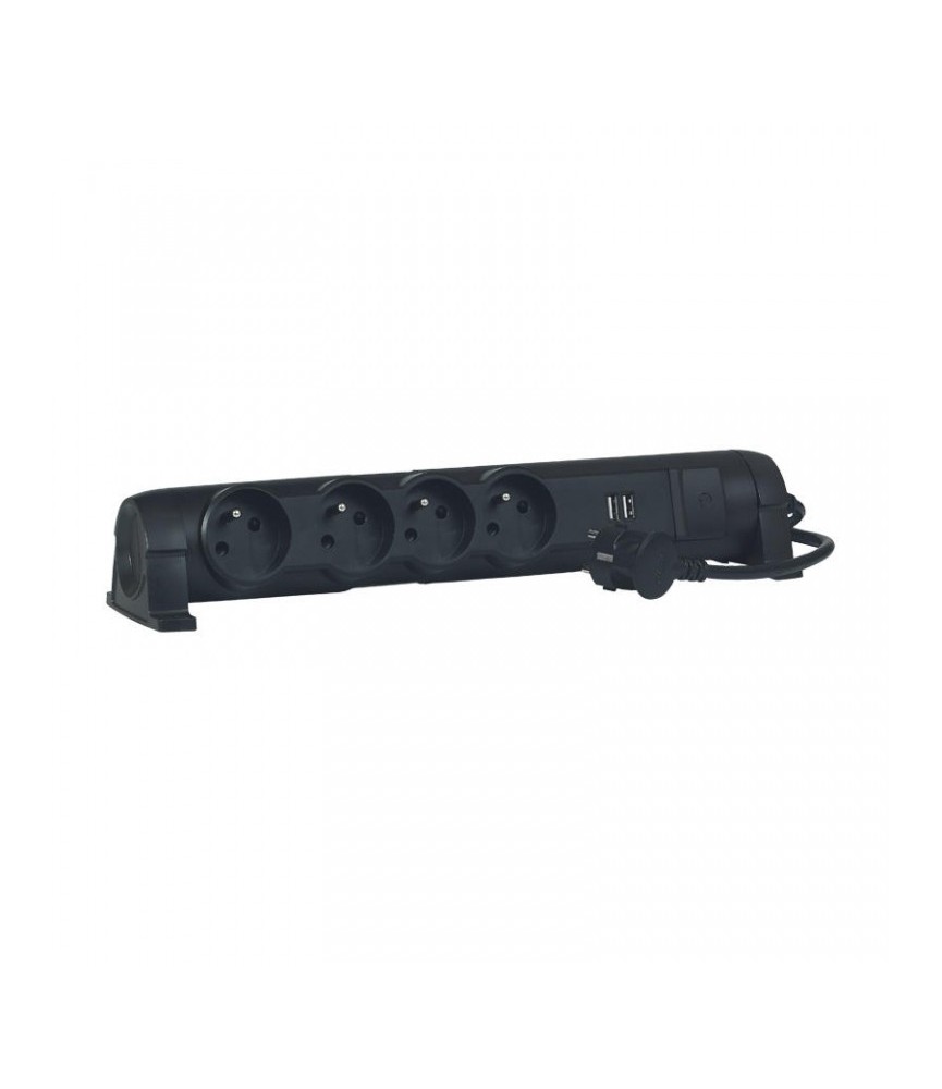 Rallonge 4 prises de courant + 2 chargeurs USB - Noir - LEGRAND