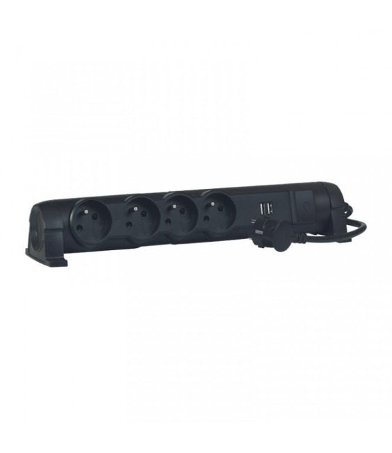 Rallonge 4 prises de courant + 2 chargeurs USB - Noir - LEGRAND