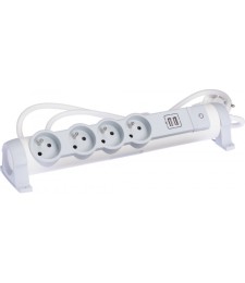 Rallonge 4 prises de courant + 2 chargeurs USB - Blanc et gris - LEGRAND
