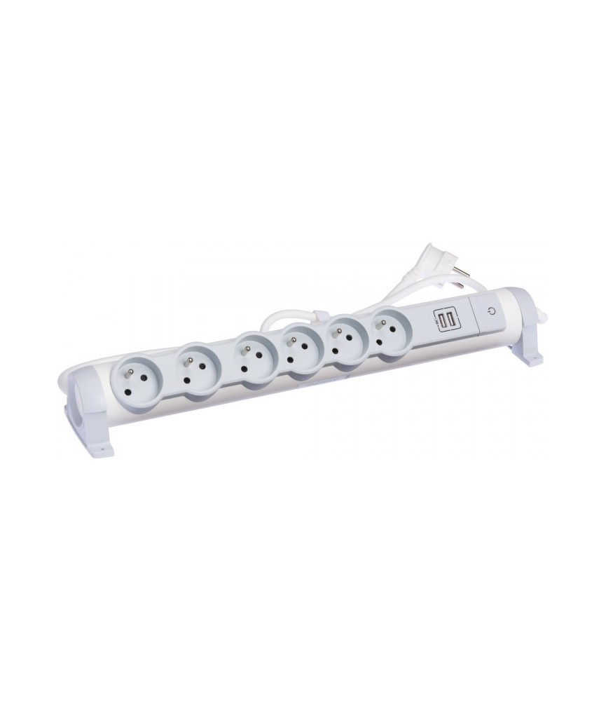 Rallonge 6 prises de courant + 2 chargeurs USB - Blanc et gris - LEGRAND Rallonge 6 prises de courant + 2 chargeurs USB - Blanc et gris - LEGRAND
