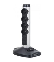 Rallonge verticale 4 prises de courant + borne Wi-Fi + parafoudre - Aluminium - LEGRAND