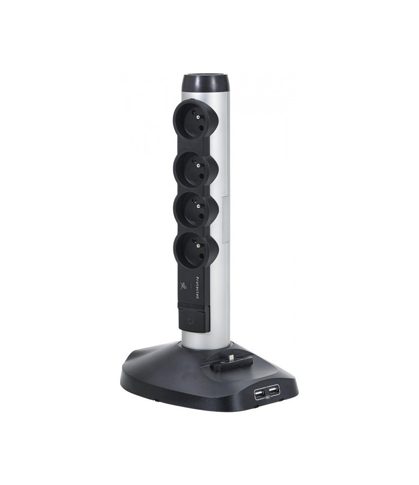 Rallonge verticale 4 prises de courant + borne Wi-Fi + parafoudre - Aluminium - LEGRAND