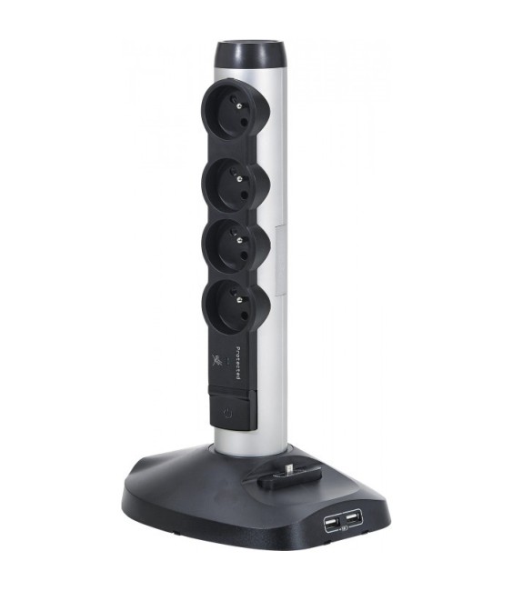 Rallonge verticale 4 prises de courant + borne Wi-Fi + parafoudre - Aluminium - LEGRAND
