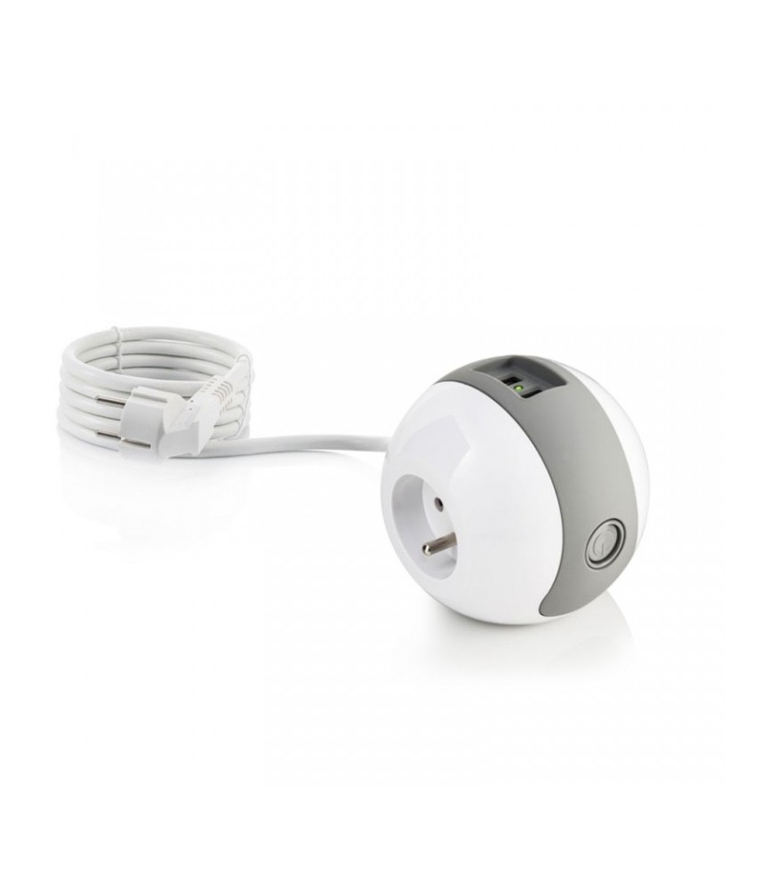 Multiprise design compacte et mobile WATT'BALL blanc et gris- WATT&CO