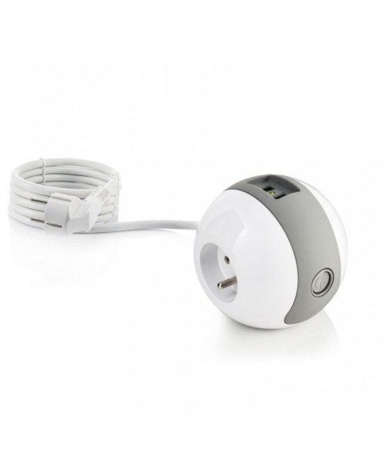 Multiprise design compacte et mobile WATT'BALL blanc et gris- WATT&CO