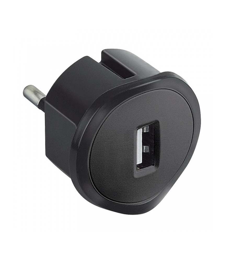 Fiche sans terre chargeur USB - 10 A - chargeur USB 5 V - 1,5 A maxi - Noir - LEGRAND Fiche sans terre chargeur USB - 10 A - chargeur USB 5 V - 1,5 A maxi - Noir - LEGRAND