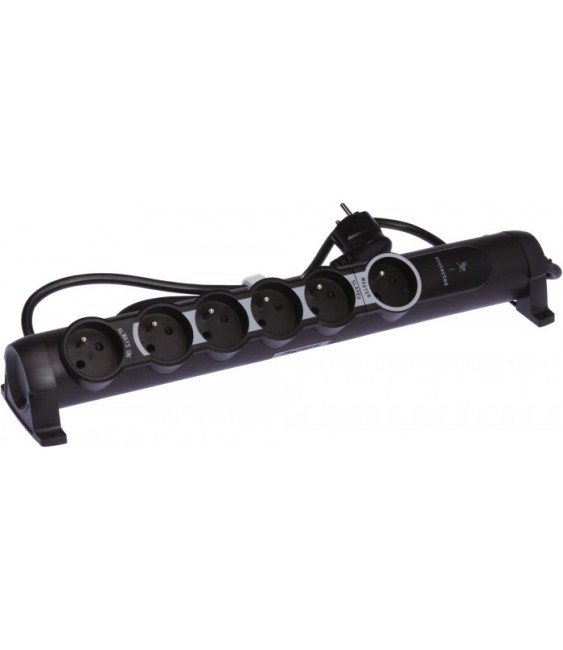 Rallonge coupe-veille - 6 prises de courant + parafoudre - Noir - LEGRAND