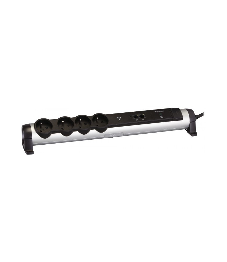 Rallonge 4 prises de courant + borne Wi-Fi + parafoudre - Aluminium - LEGRAND Rallonge 4 prises de courant + borne Wi-Fi + parafoudre - Aluminium - LEGRAND