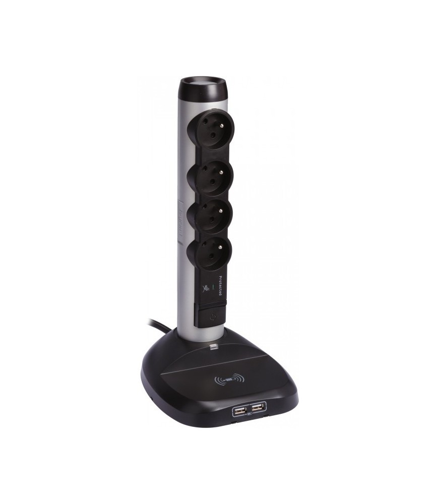 Rallonge verticale - 4 prises + station charge induction + parafoudre -Aluminium - LEGRAND Rallonge verticale - 4 prises + station charge induction + parafoudre -Aluminium - LEGRAND