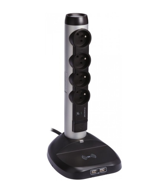 Rallonge verticale - 4 prises + station charge induction + parafoudre -Aluminium - LEGRAND