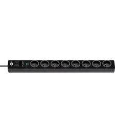 Prolongateur multiprise hugo! avec parasurtenseur - 8 prises - Noir - 2 M - H05VV-F3G1,5 - BRENNENSTUHL