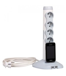 Rallonge multiprise 4x2P+T + socle avec 2 modules de charge USB + 1 fiche micro USB - Blanc et Gris - LEGRAND