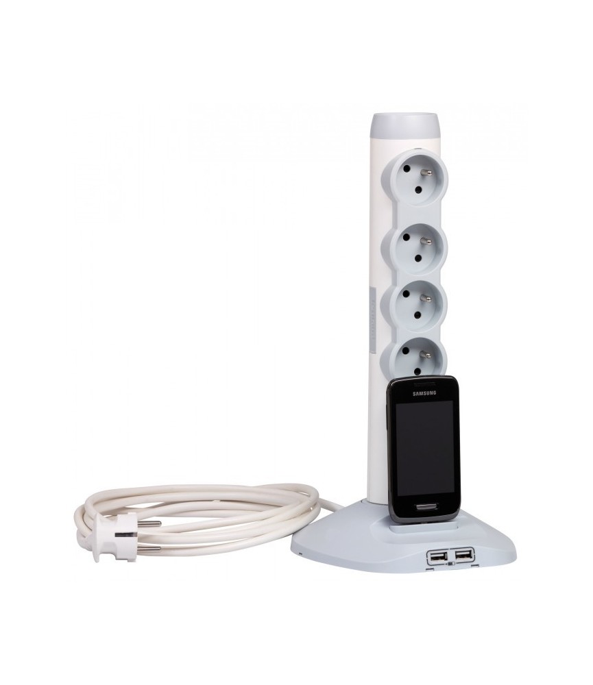 Rallonge multiprise 4x2P+T + socle avec 2 modules de charge USB + 1 fiche micro USB - Blanc et Gris - LEGRAND Rallonge multiprise 4x2P+T + socle avec 2 modules de charge USB + 1 fiche micro USB - Blanc et Gris - LEGRAND
