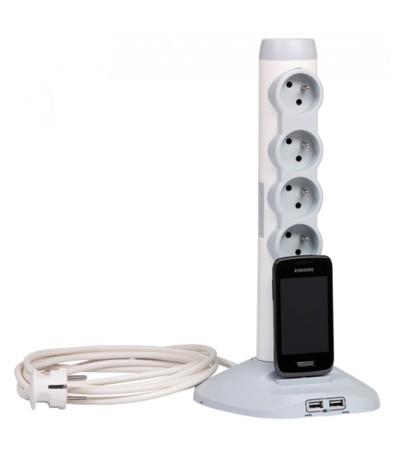 Rallonge multiprise 4x2P+T + socle avec 2 modules de charge USB + 1 fiche micro USB - Blanc et Gris - LEGRAND
