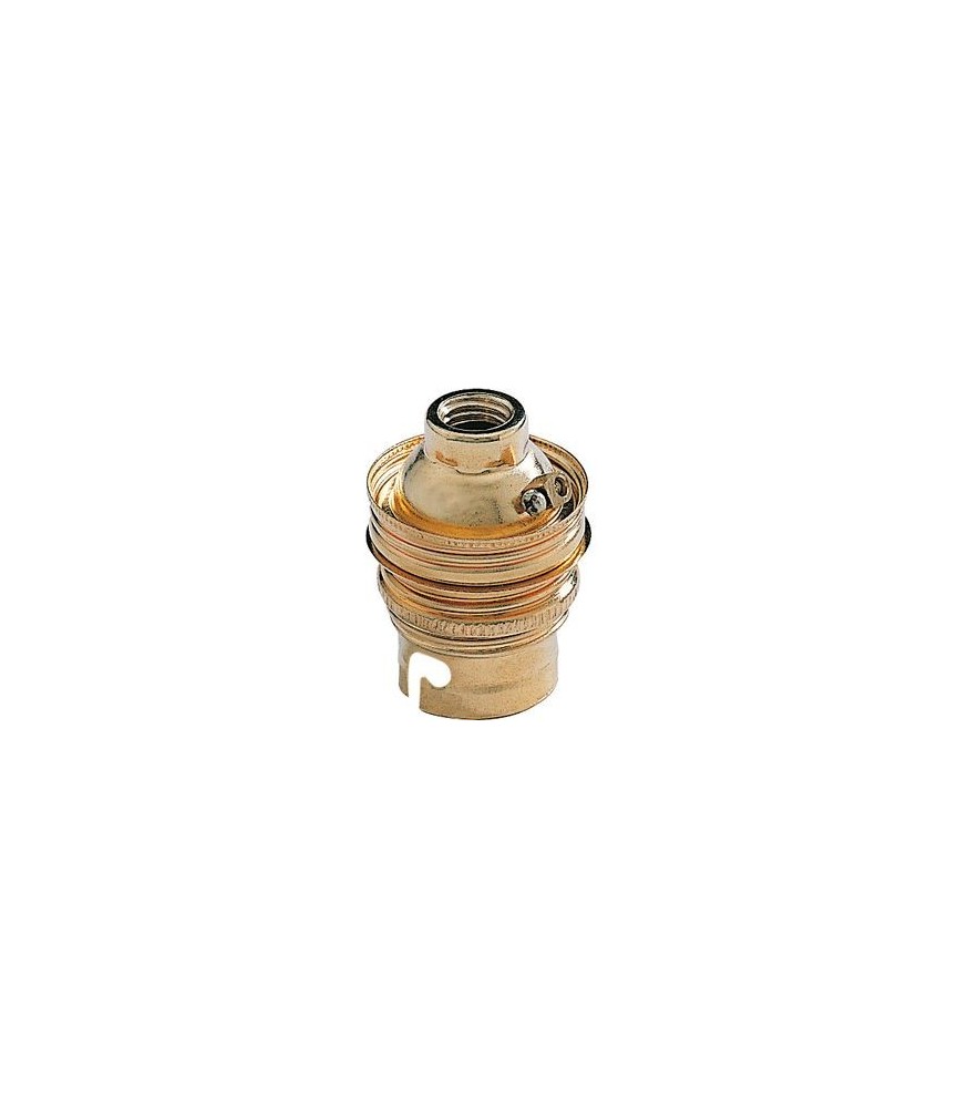 Douille B22 en acier laitonné sans passage de fil avec borne terre - Raccord 10 mm - L'EBENOÏD Douille B22 en acier laitonné sans passage de fil avec borne terre - Raccord 10 mm - L'EBENOÏD