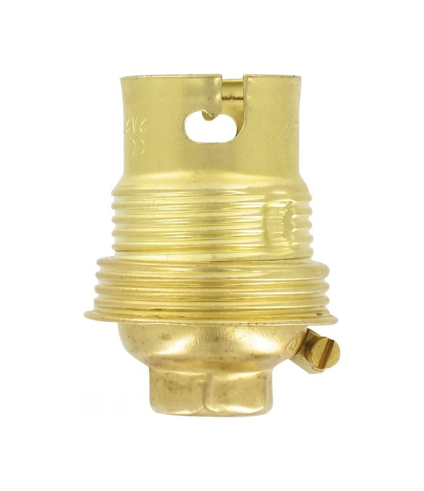 Douille B22 en acier laitonné avec passage de fil avec borne terre - Raccord  10 mm - Simple bague - L'EBENOÏD