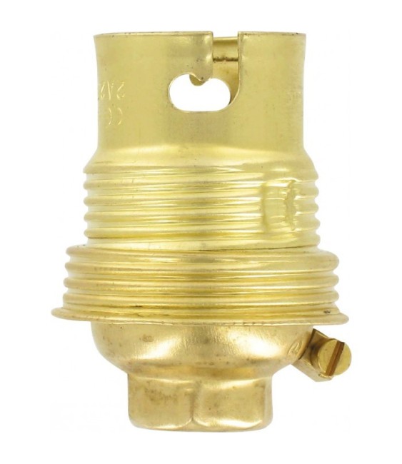 Douille B22 en acier laitonné avec passage de fil avec borne terre - Raccord  10 mm - Simple bague - L'EBENOÏD