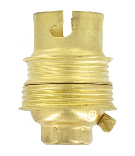 Douille B22 en acier laitonné avec passage de fil avec borne terre - Raccord  10 mm - Double bague - L'EBENOÏD