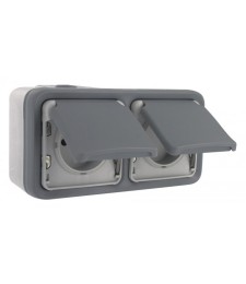 Double prise de courant avec terre Plexo apparent horizontal - Gris - LEGRAND