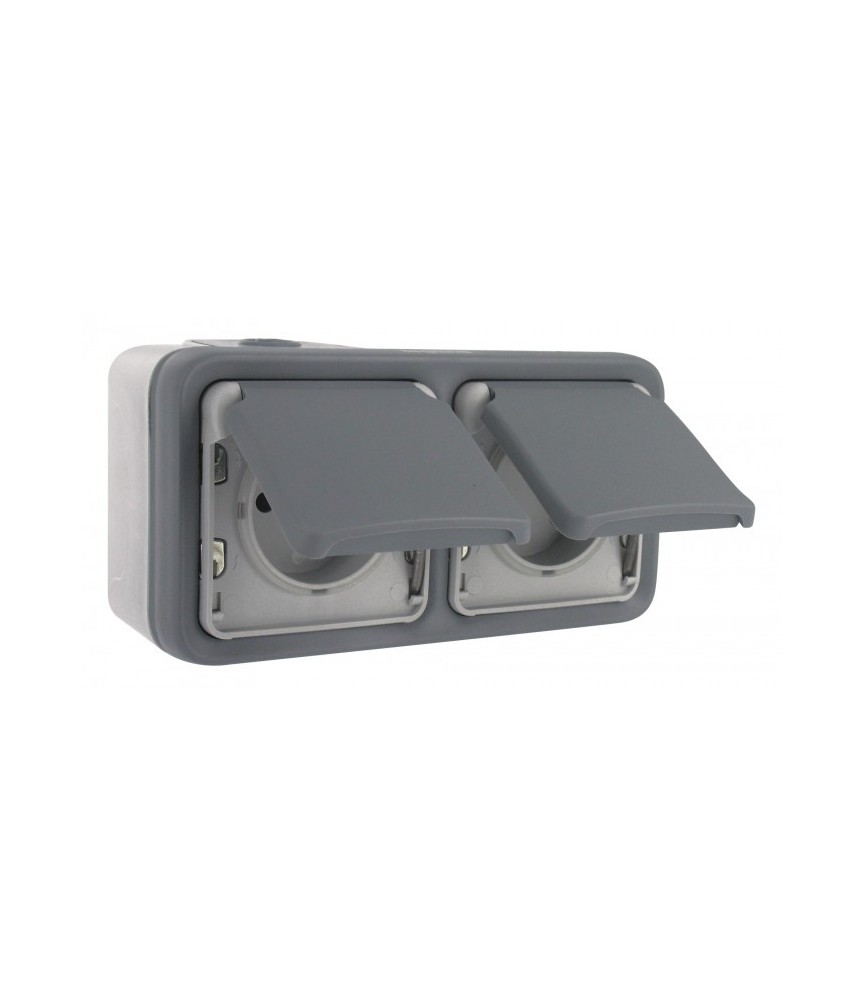 Double prise de courant avec terre Plexo apparent horizontal - Gris - LEGRAND Double prise de courant avec terre Plexo apparent horizontal - Gris - LEGRAND