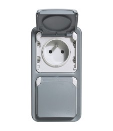 Double prise de courant avec terre Plexo apparent - Vertical - Gris - LEGRAND