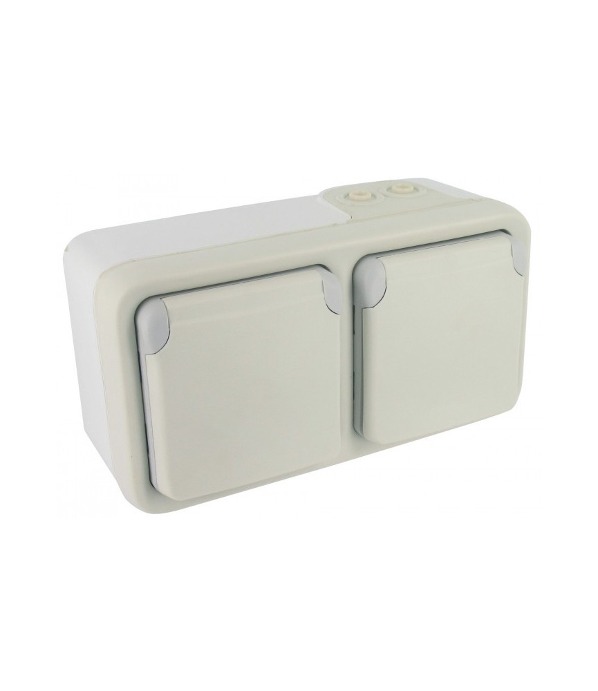 Double prise de courant avec terre Plexo apparent - Horizontal - Blanc - LEGRAND