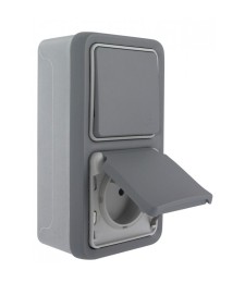 Interrupteur ou va-et-vient + prise avec terre Plexo apparent - Vertical - Gris - LEGRAND