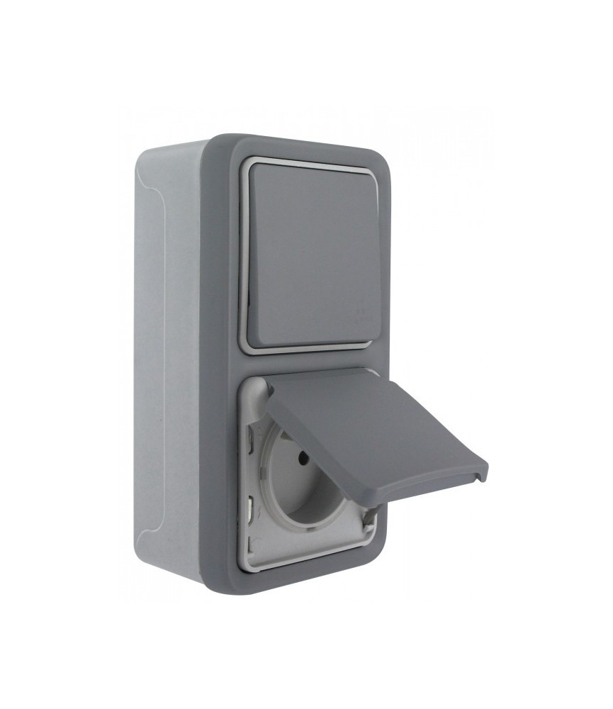 Interrupteur ou va-et-vient + prise avec terre Plexo apparent - Vertical - Gris - LEGRAND Interrupteur ou va-et-vient + prise avec terre Plexo apparent - Vertical - Gris - LEGRAND