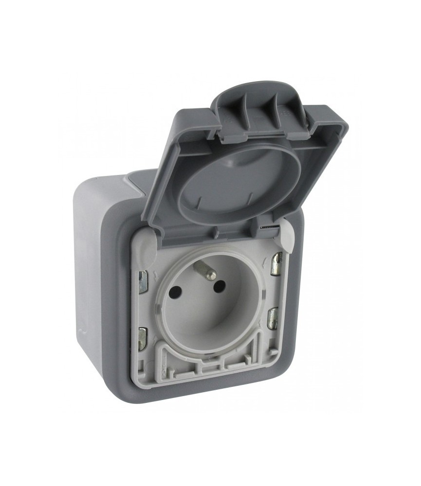 Prise de courant avec terre + volet IP 55 à ouverture auto Plexo apparent - Gris - LEGRAND Prise de courant avec terre + volet IP 55 à ouverture auto Plexo apparent - Gris - LEGRAND