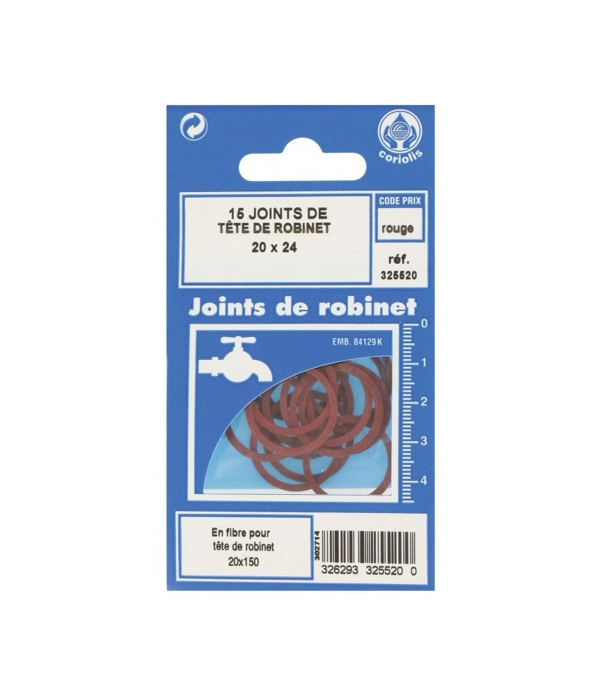 Joint en fibre pour tête de robinet - 21 x 24 mm - Lot de 15 - GRIPP Joint en fibre pour tête de robinet - 21 x 24 mm - Lot de 15 - GRIPP
