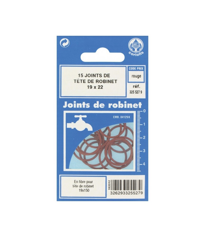Joint en fibre pour tête de robinet - 19 x 22 mm - Lot de 15 - GRIPP